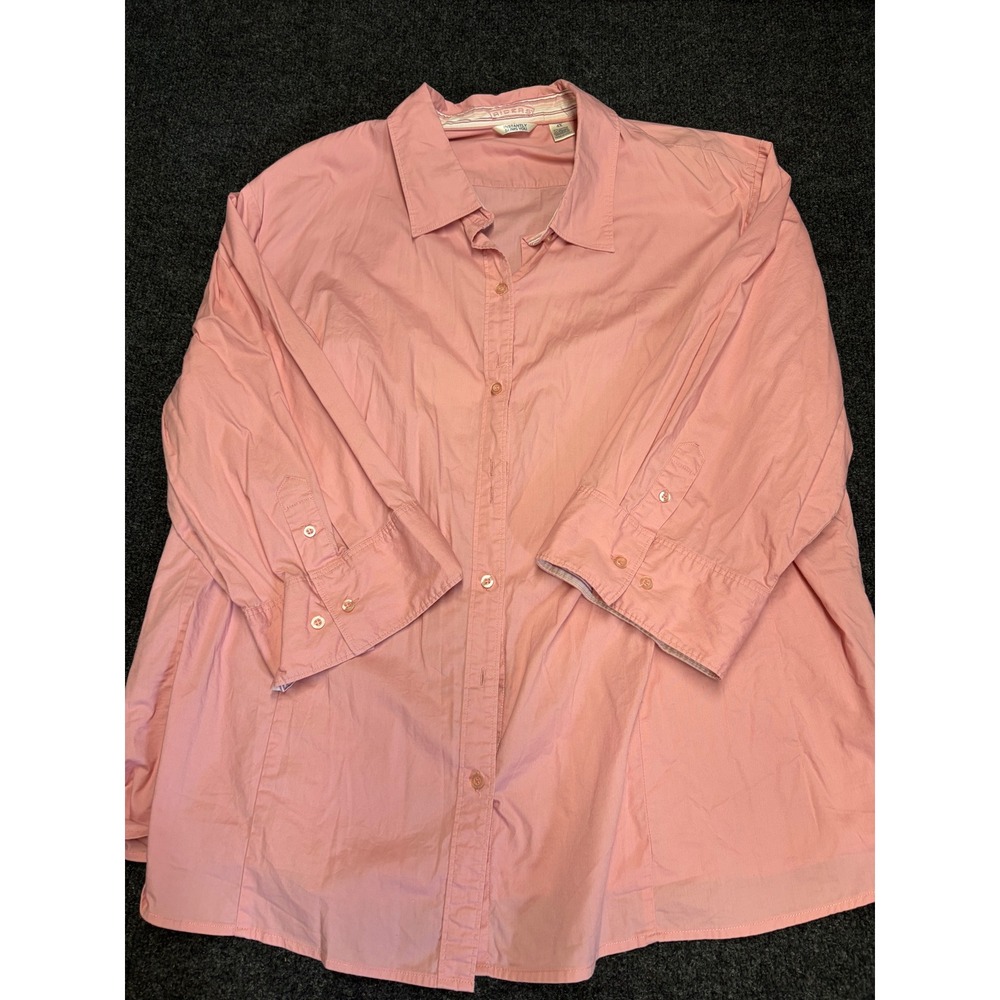 Riders by Lee Instantly Slims You Pink Button Down Shirt 3/4 Sleeve Plus Size 4X